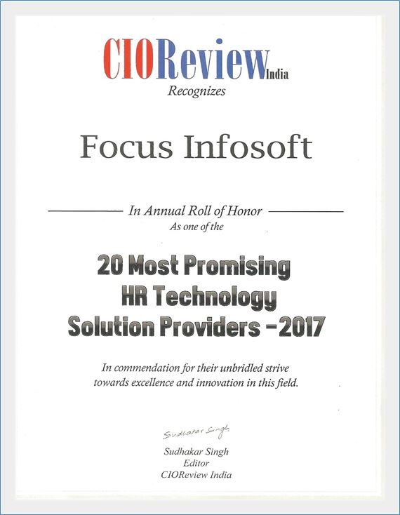 Certificate_Focus_Infosoft_Cilfi_CIO_Review_Top_Most_Promising_HR_Solution_Frame